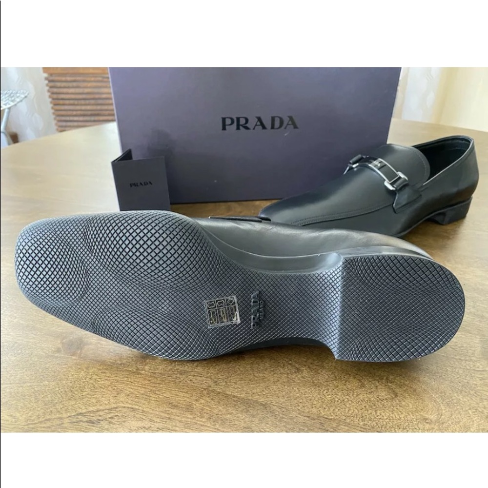 PRADA BLACK‎ LEATHER LOAFER SHOES 4D2823 NEW IN BOX - Picture 6 of 9
